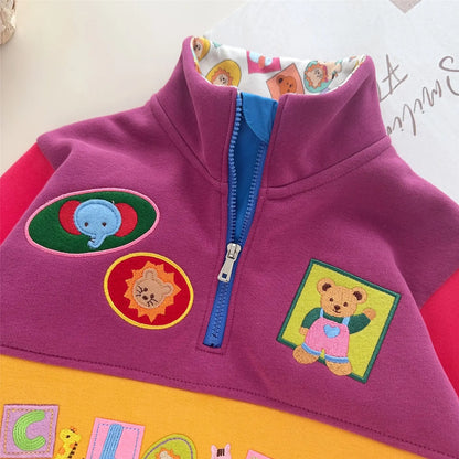 Trendy Kids Apparel Kids Clothing Boys' & Girls' Autumn Winter Little Bear Half Zipper Fleece Top