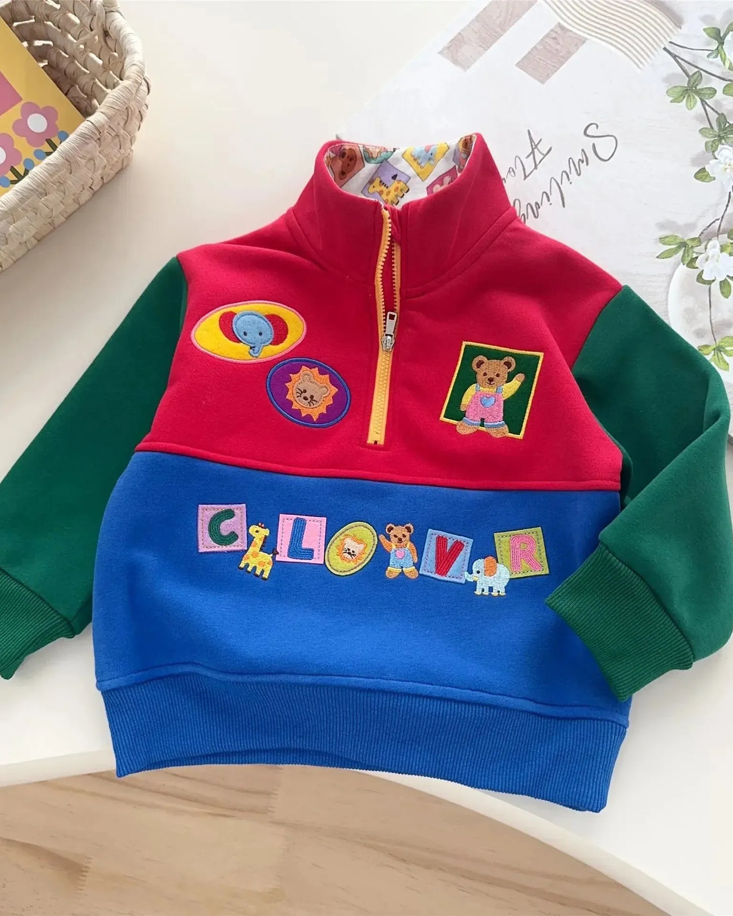 Trendy Kids Apparel Kids Clothing Boys' & Girls' Autumn Winter Little Bear Half Zipper Fleece Top