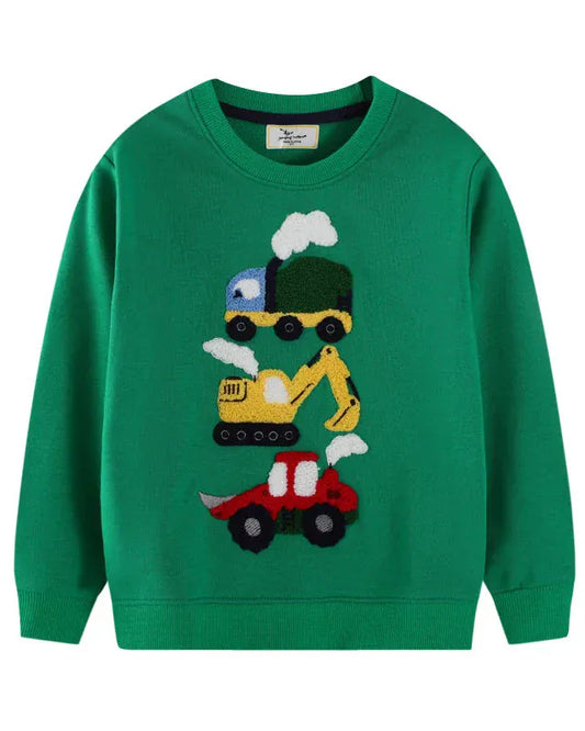 Trendy Kids Apparel Kids Clothing Boys' Green Cars Print Long Sleeve Sweatshirt