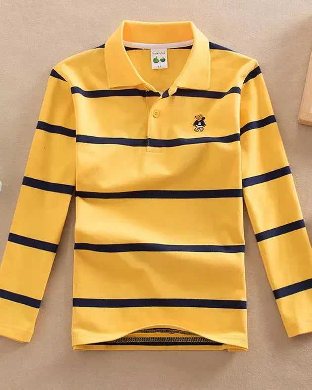 Trendy Kids Apparel Kids Clothing Boys' Long Sleeve Striped Cotton Polo Shirt
