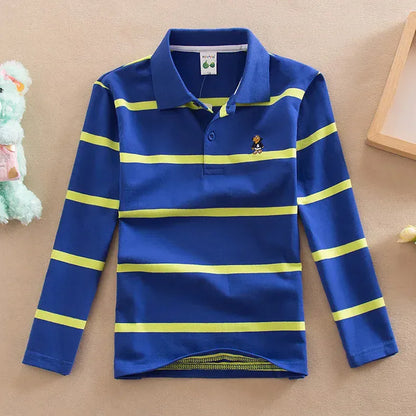 Trendy Kids Apparel Kids Clothing Boys' Long Sleeve Striped Cotton Polo Shirt