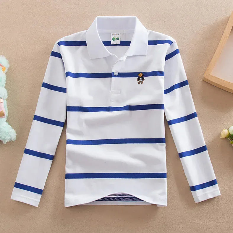 Trendy Kids Apparel Kids Clothing Boys' Long Sleeve Striped Cotton Polo Shirt