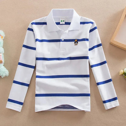 Trendy Kids Apparel Kids Clothing Boys' Long Sleeve Striped Cotton Polo Shirt