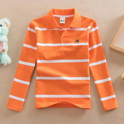 Trendy Kids Apparel Kids Clothing Boys' Long Sleeve Striped Cotton Polo Shirt