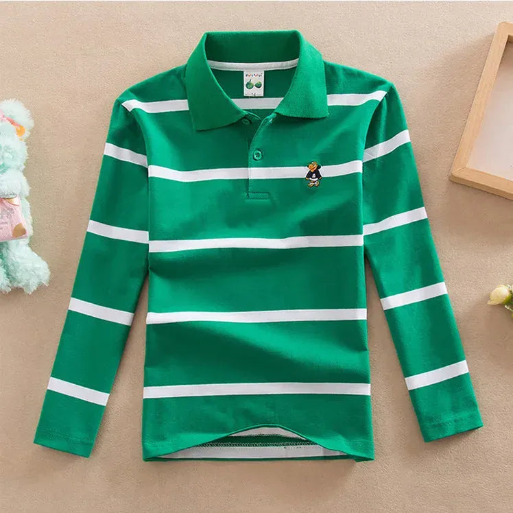 Trendy Kids Apparel Kids Clothing Boys' Long Sleeve Striped Cotton Polo Shirt