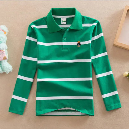Trendy Kids Apparel Kids Clothing Boys' Long Sleeve Striped Cotton Polo Shirt