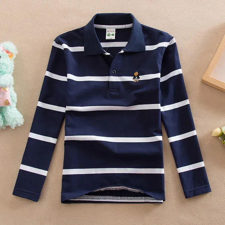 Trendy Kids Apparel Kids Clothing Boys' Long Sleeve Striped Cotton Polo Shirt