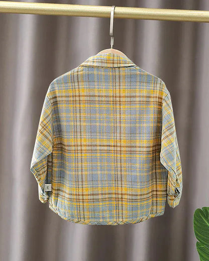 Trendy Kids Apparel Kids Clothing Boys' Loose Fit Plaid Cotton Long Sleeve Shirt