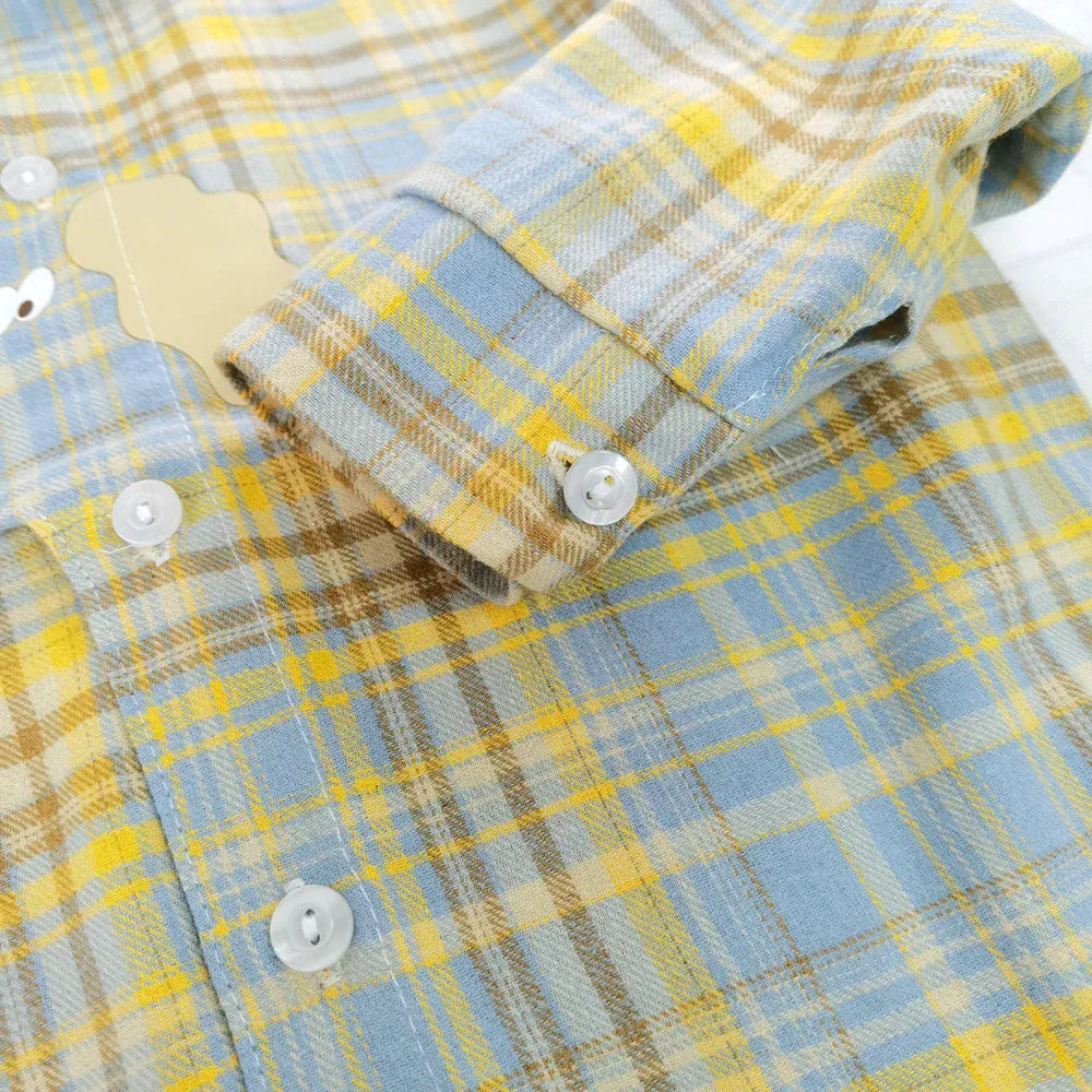 Trendy Kids Apparel Kids Clothing Boys' Loose Fit Plaid Cotton Long Sleeve Shirt