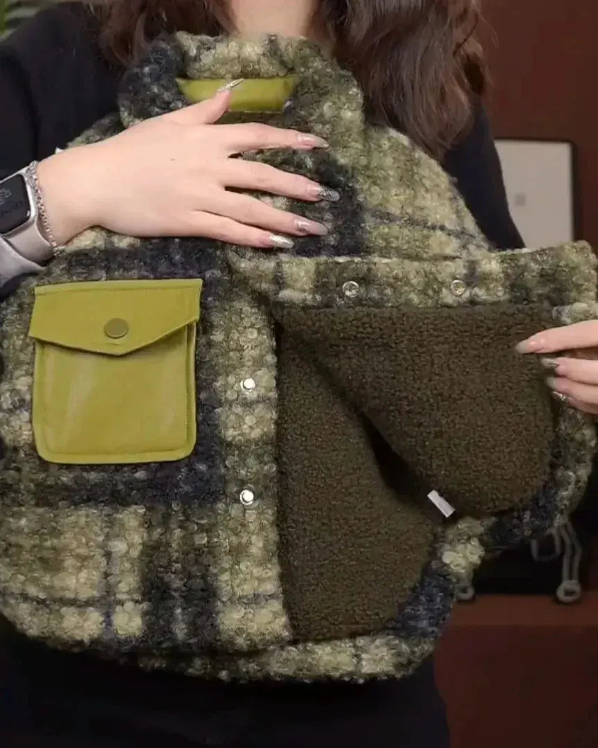 Trendy Kids Apparel Kids Clothing Boys' New 2026 Green Grid Wool Blend Velvet Jacket