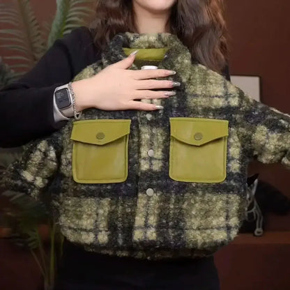 Trendy Kids Apparel Kids Clothing Boys' New 2026 Green Grid Wool Blend Velvet Jacket