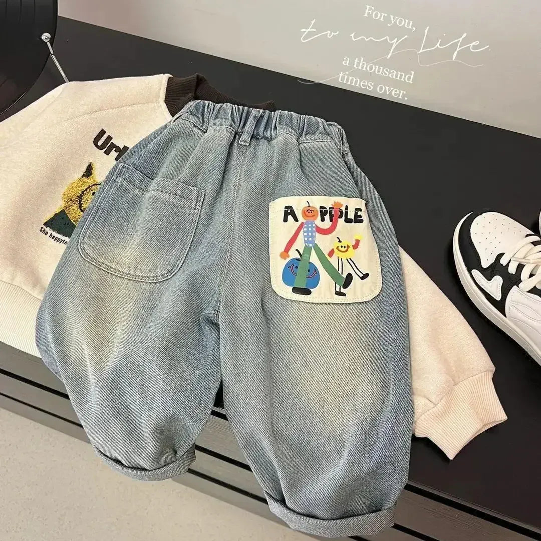 Trendy Kids Apparel Kids Clothing Boys' New Fashionable Loose Fit Straight Leg Denim Jeans
