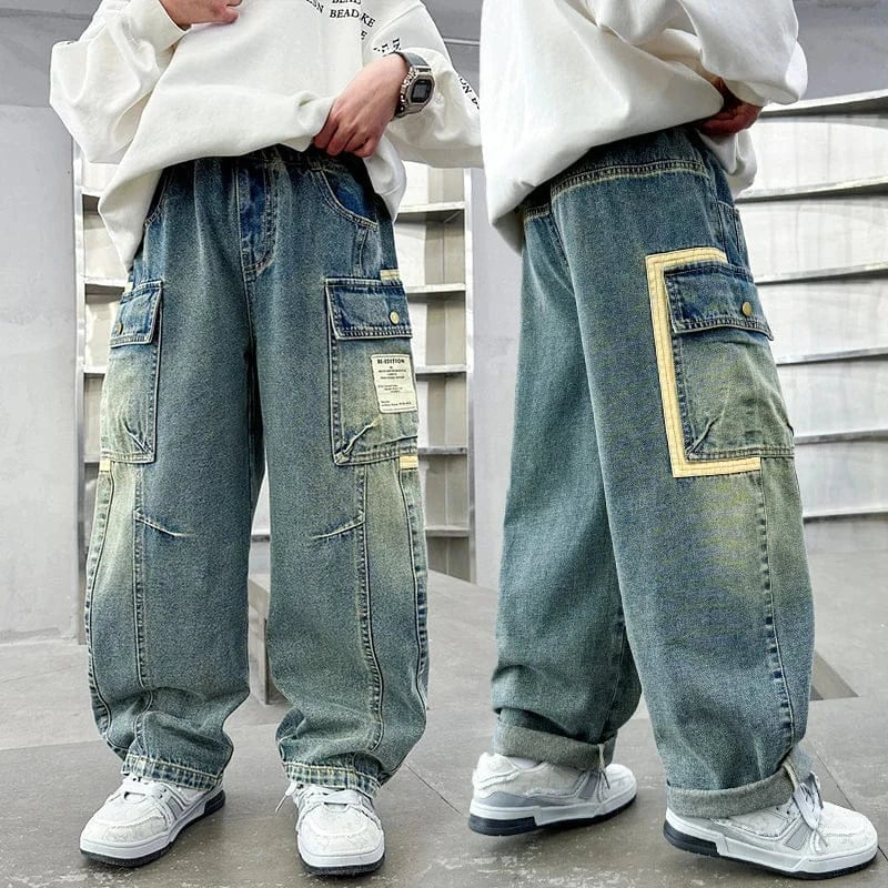 Trendy Kids Apparel Kids Clothing Boys' Straight Wide-Leg Work Pants Jeans