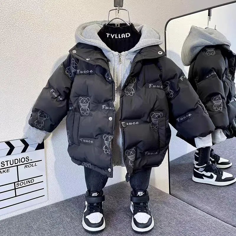 Trendy Kids Apparel Kids Clothing Boys' Thickened Hooded Winter Parka