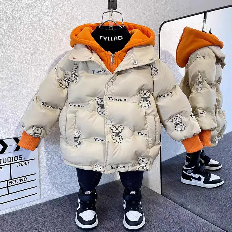 Trendy Kids Apparel Kids Clothing Boys' Thickened Hooded Winter Parka