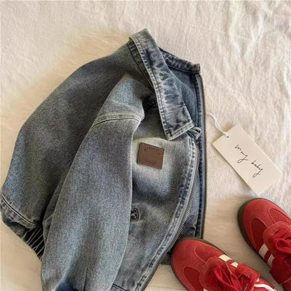 Trendy Kids Apparel Kids Clothing Boys' Zipper Denim Jacket | Loose Fit Retro Style