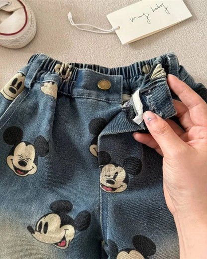 Trendy Kids Apparel Kids Clothing Cartoon Print Denim Pants
