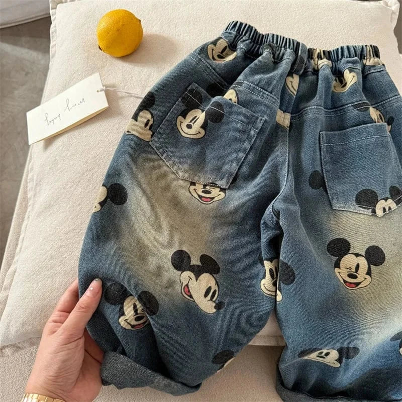 Trendy Kids Apparel Kids Clothing Cartoon Print Denim Pants