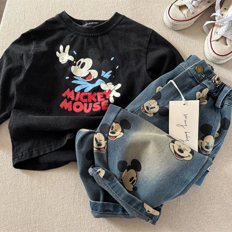 Trendy Kids Apparel Kids Clothing Cartoon Print Denim Pants