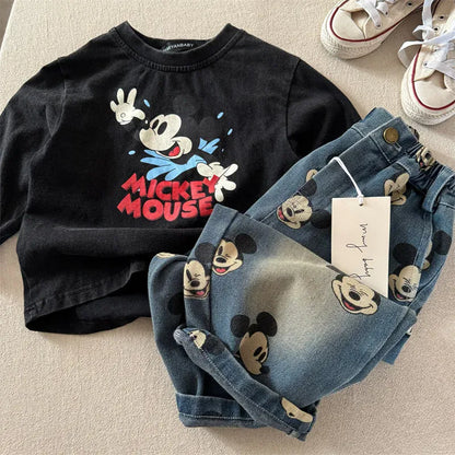 Trendy Kids Apparel Kids Clothing Cartoon Print Denim Pants