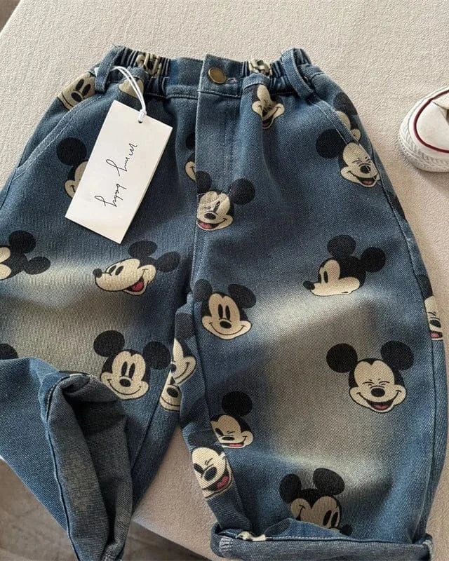 Trendy Kids Apparel Kids Clothing Cartoon Print Denim Pants