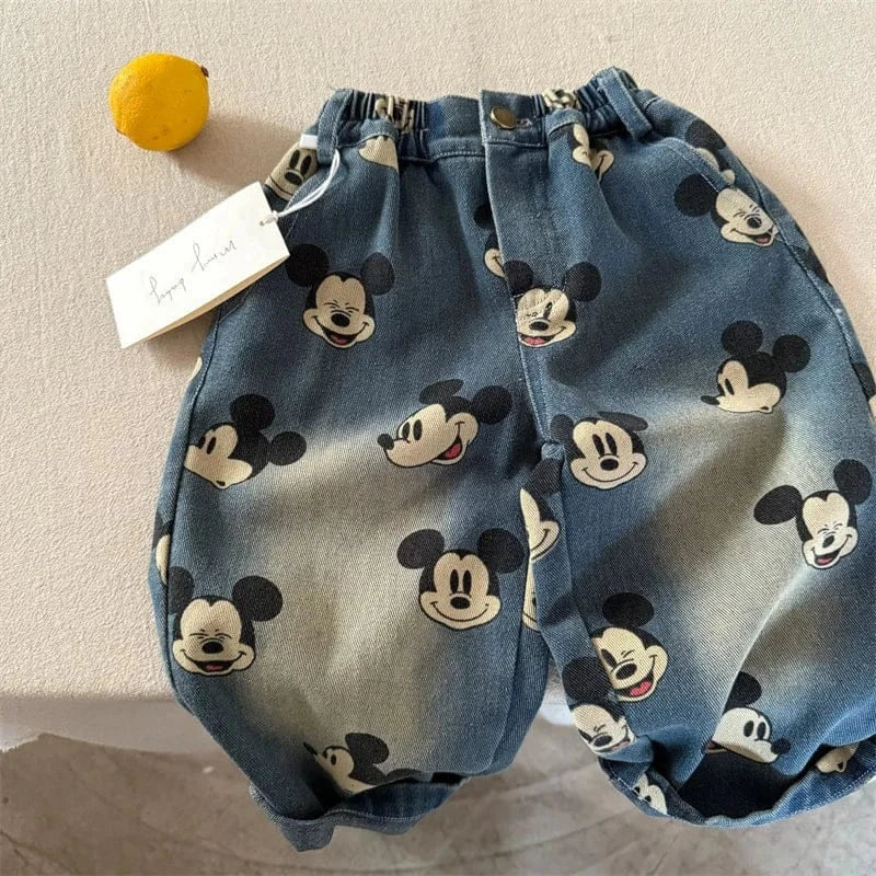 Trendy Kids Apparel Kids Clothing Cartoon Print Denim Pants