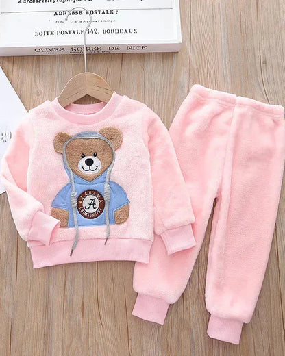 Trendy Kids Apparel Kids Clothing Children's Autumn/Winter Thick Flannel Fleece Pajama Set