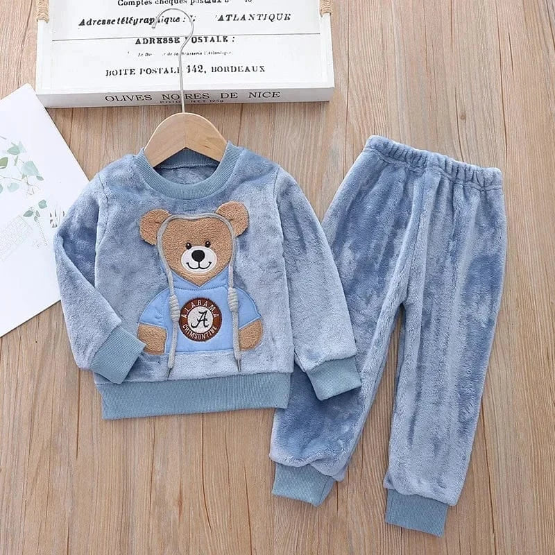 Trendy Kids Apparel Kids Clothing Children's Autumn/Winter Thick Flannel Fleece Pajama Set