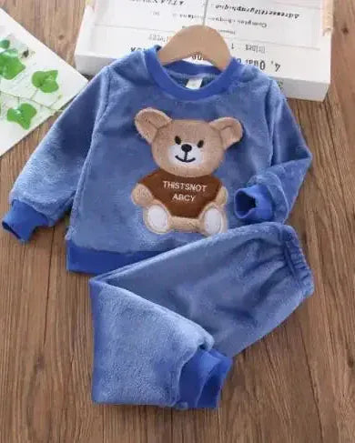 Trendy Kids Apparel Kids Clothing Children's Autumn/Winter Thick Flannel Fleece Pajama Set