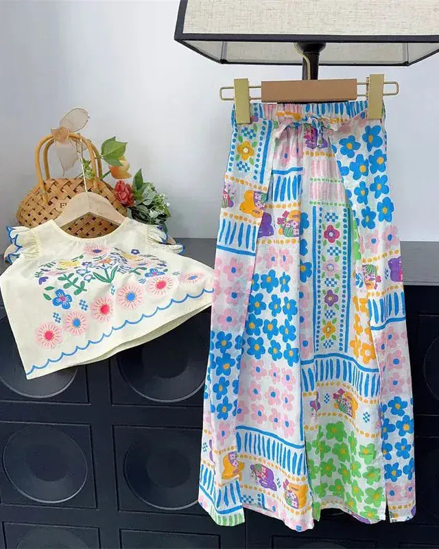 Trendy Kids Apparel Kids Clothing Children's Boutique Floral Print Sleeveless Top & Wide-Leg Pants Set