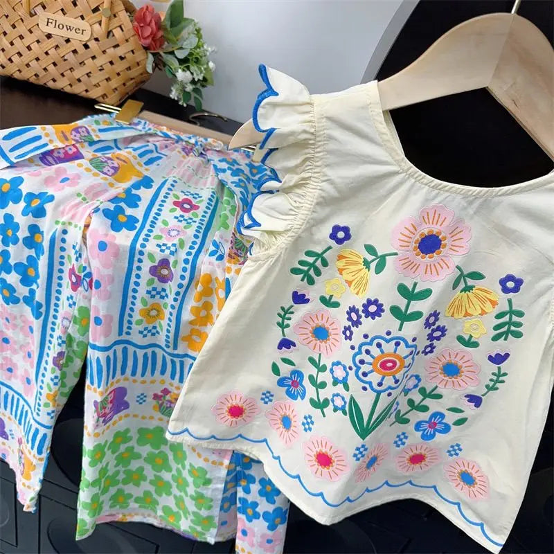 Trendy Kids Apparel Kids Clothing Children's Boutique Floral Print Sleeveless Top & Wide-Leg Pants Set