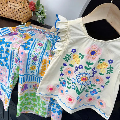 Trendy Kids Apparel Kids Clothing Children's Boutique Floral Print Sleeveless Top & Wide-Leg Pants Set