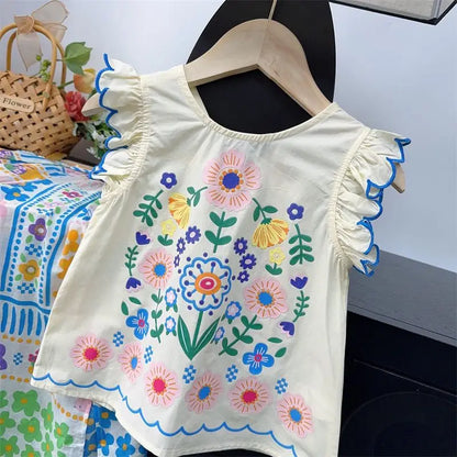 Trendy Kids Apparel Kids Clothing Children's Boutique Floral Print Sleeveless Top & Wide-Leg Pants Set