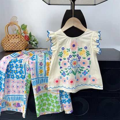 Trendy Kids Apparel Kids Clothing Children's Boutique Floral Print Sleeveless Top & Wide-Leg Pants Set