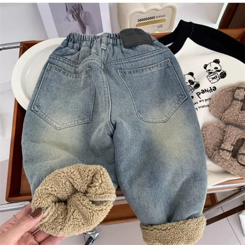 Trendy Kids Apparel Kids Clothing Children's Fleece-lined Jeans