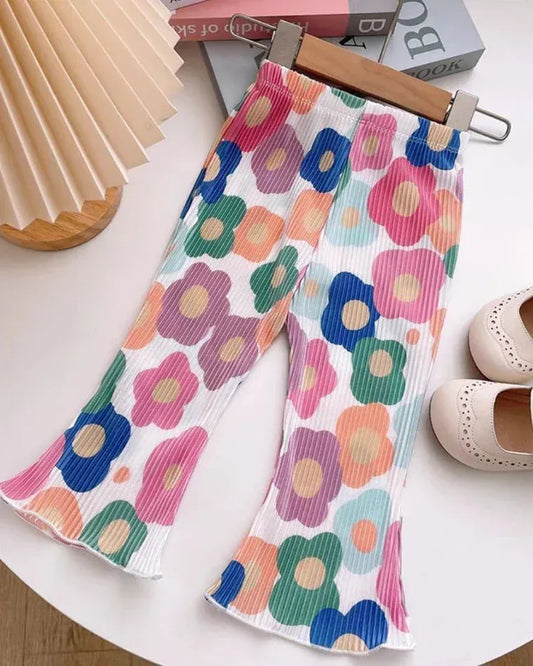 Trendy Kids Apparel Kids Clothing Elegant Playful Girls Floral Polka Dot Flared Pants