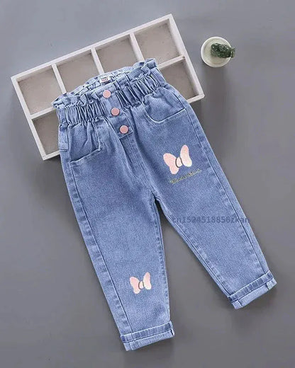Trendy Kids Apparel Kids Clothing Girl Jeans Floral Cartoon Long Pants