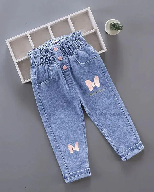 Trendy Kids Apparel Kids Clothing Girl Jeans Floral Cartoon Long Pants
