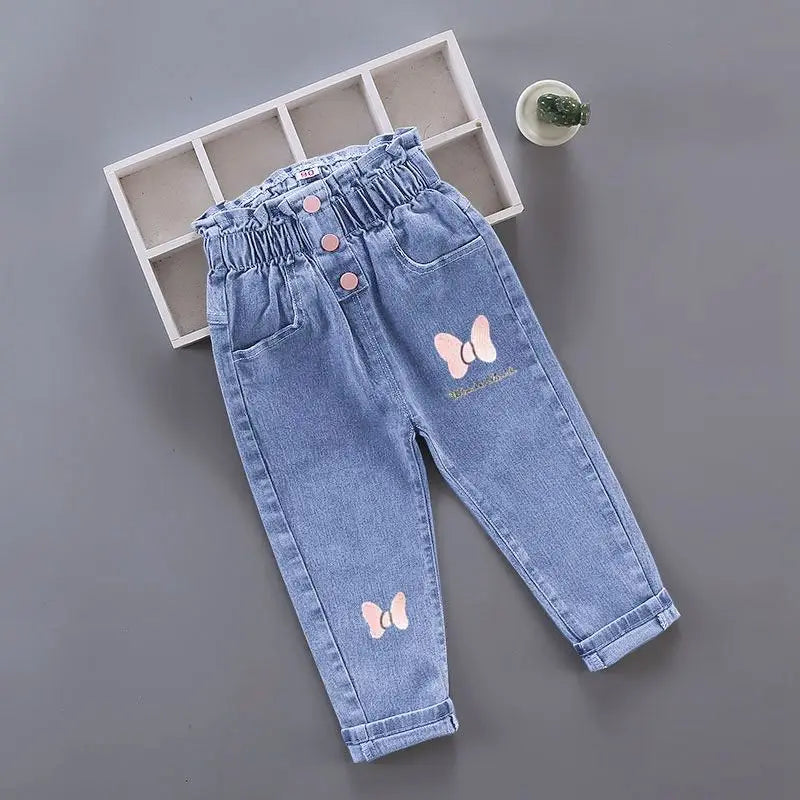 Trendy Kids Apparel Kids Clothing Girl Jeans Floral Cartoon Long Pants