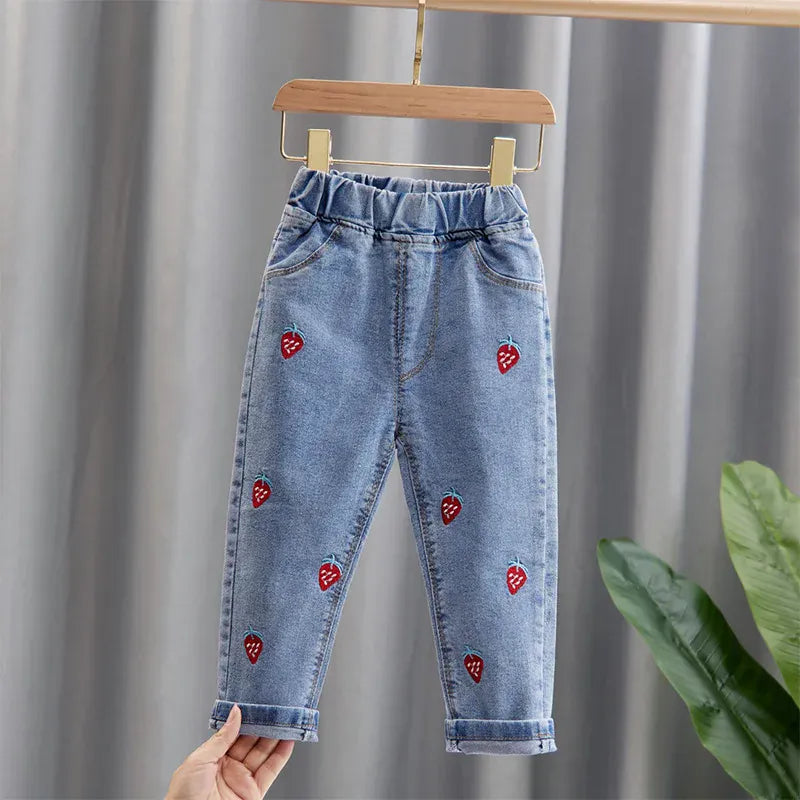 Trendy Kids Apparel Kids Clothing Girl Jeans Floral Cartoon Long Pants