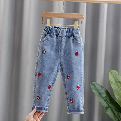 Trendy Kids Apparel Kids Clothing Girl Jeans Floral Cartoon Long Pants