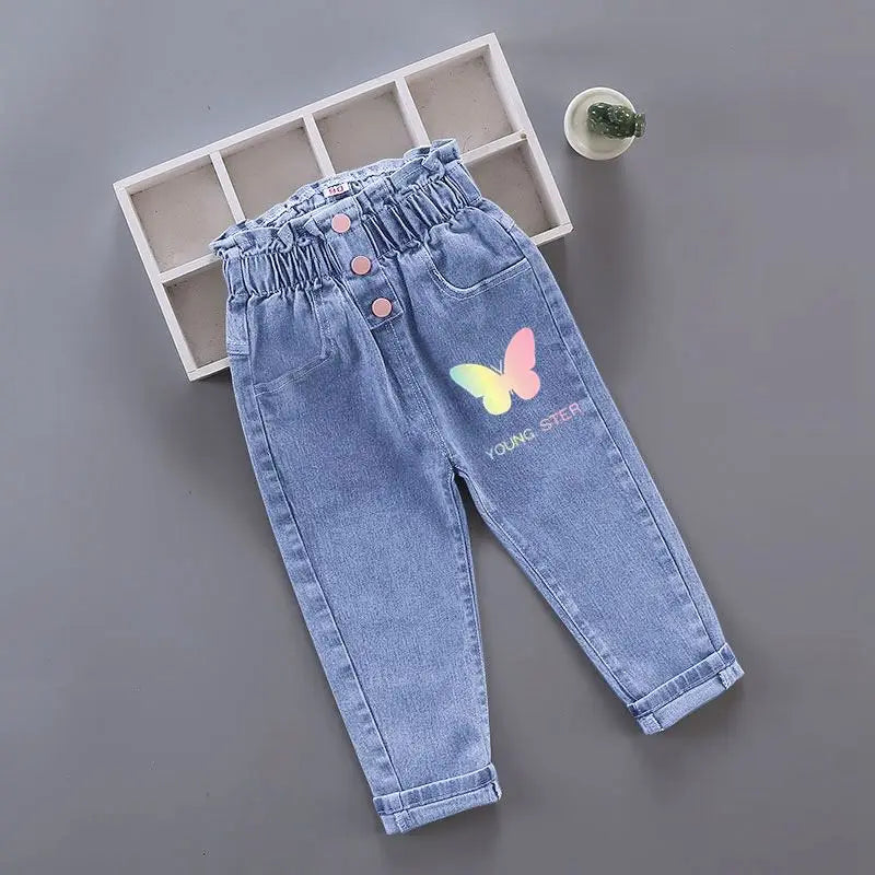Trendy Kids Apparel Kids Clothing Girl Jeans Floral Cartoon Long Pants