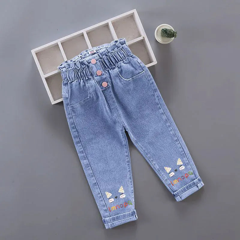 Trendy Kids Apparel Kids Clothing Girl Jeans Floral Cartoon Long Pants
