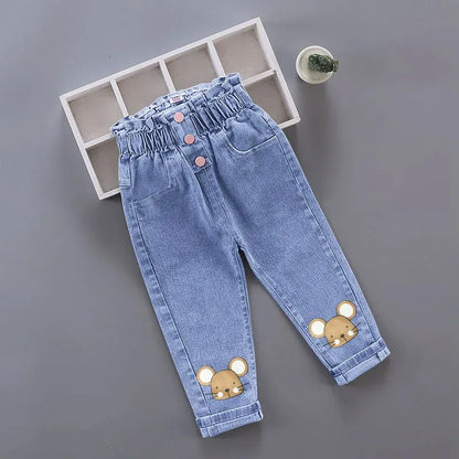 Trendy Kids Apparel Kids Clothing Girl Jeans Floral Cartoon Long Pants