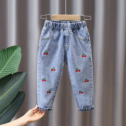 Trendy Kids Apparel Kids Clothing Girl Jeans Floral Cartoon Long Pants