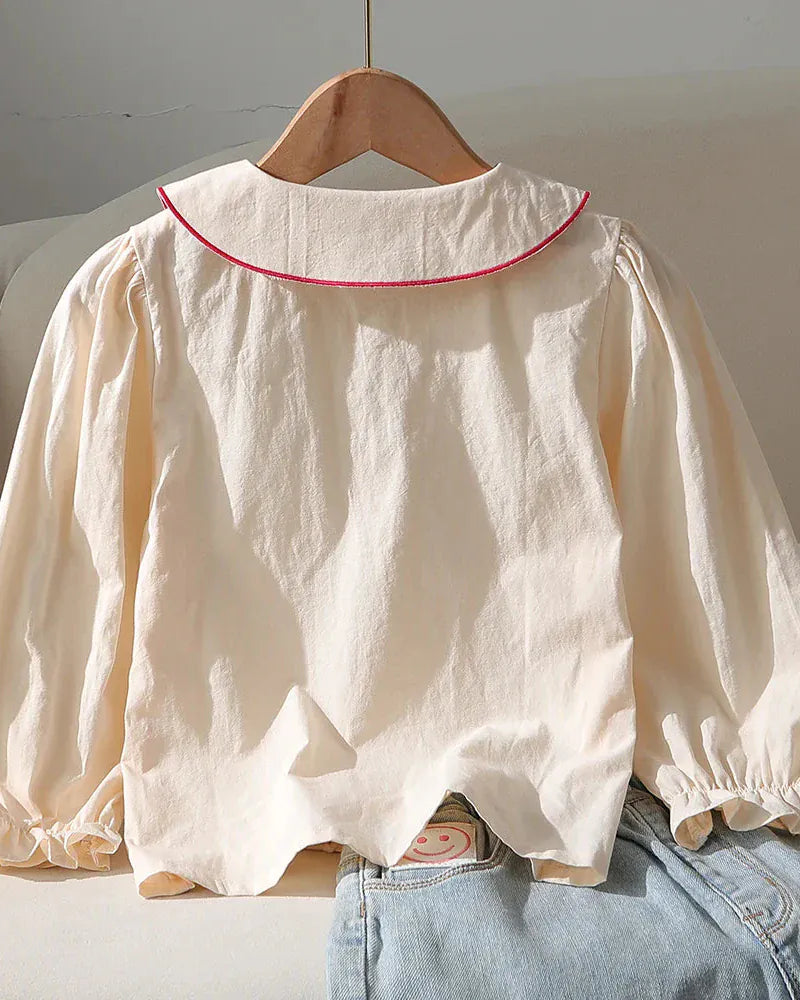 Trendy Kids Apparel Kids Clothing Girls' 100% Cotton Blouse | Strawberry Embroidered Collar