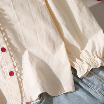 Trendy Kids Apparel Kids Clothing Girls' 100% Cotton Blouse | Strawberry Embroidered Collar