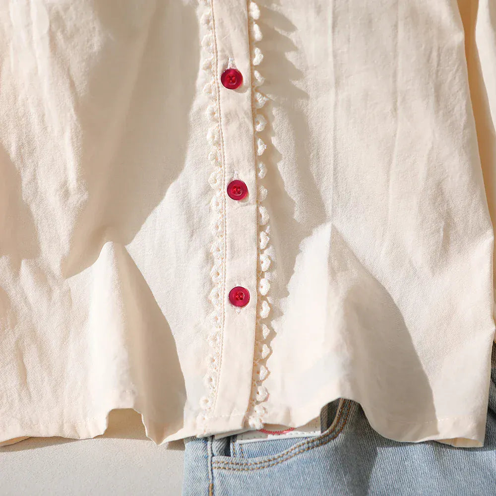 Trendy Kids Apparel Kids Clothing Girls' 100% Cotton Blouse | Strawberry Embroidered Collar