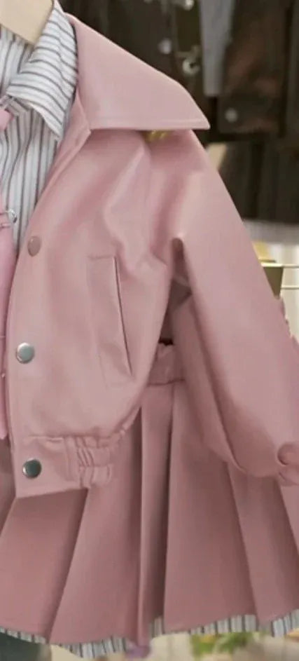 Trendy Kids Apparel Kids Clothing Girls Autumn Winter Leather Jacket Set