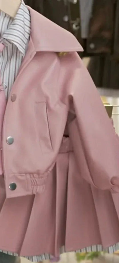 Trendy Kids Apparel Kids Clothing Girls Autumn Winter Leather Jacket Set